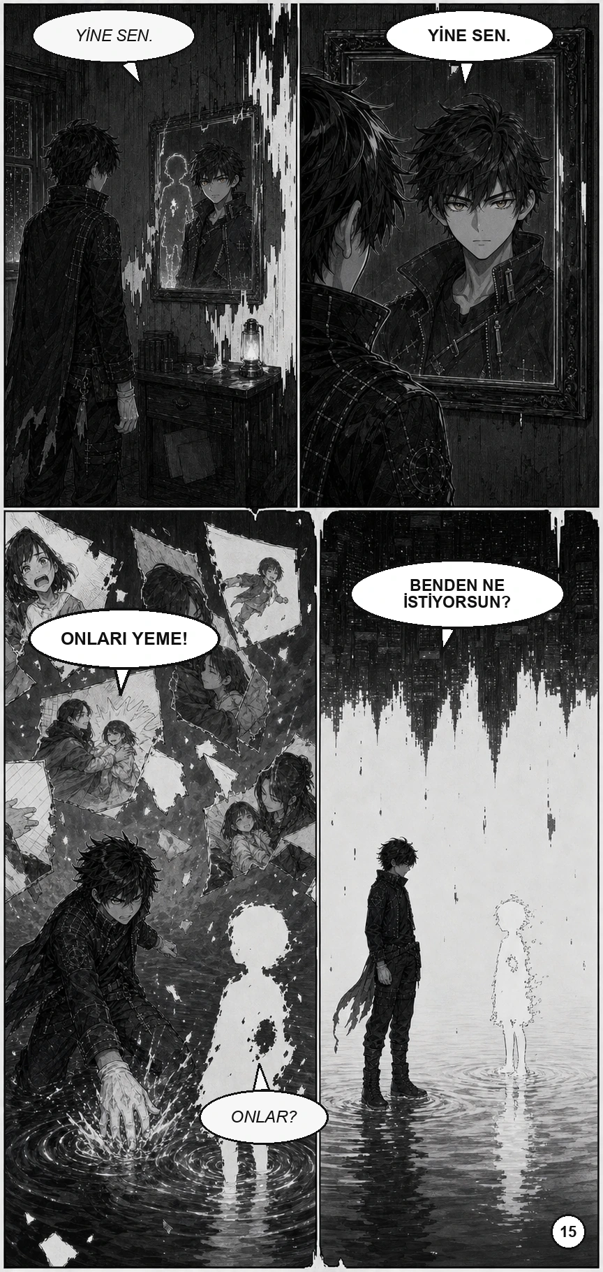 Ren ters şehirde beyaz çocuk silueti Azhur ile karşılaşır