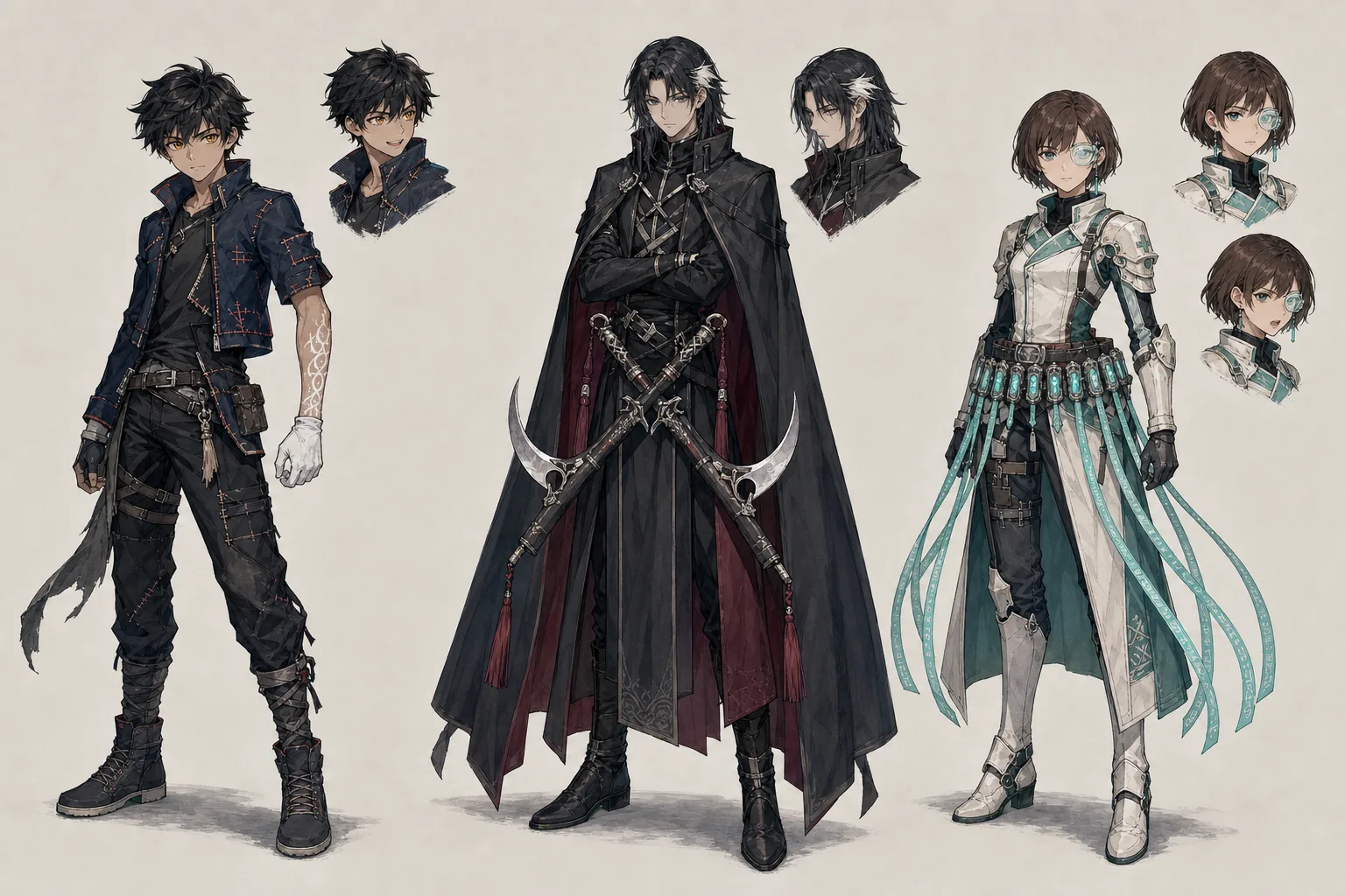Ren, Kair ve Mira karakter model sayfası